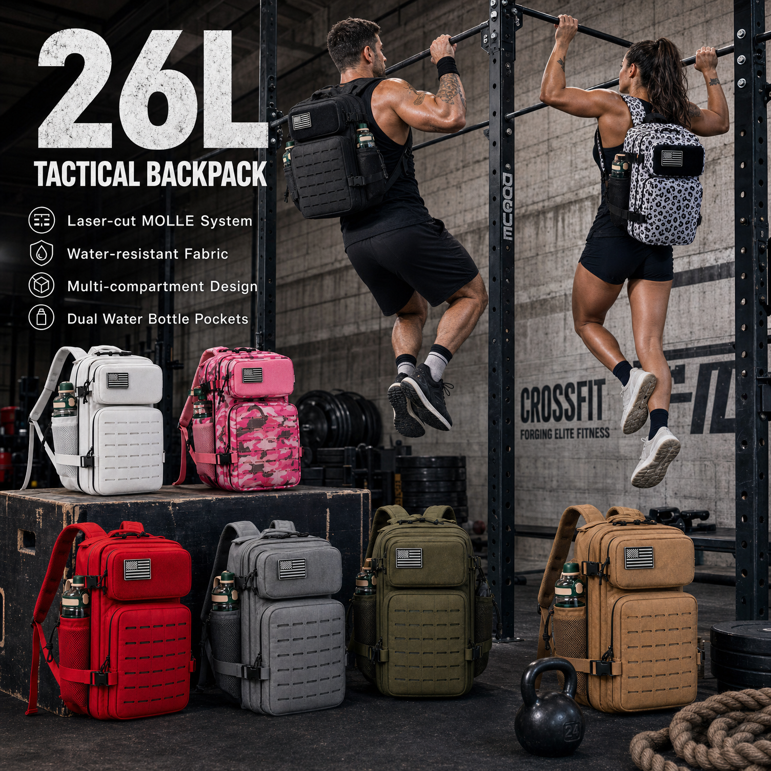Crossfit Workout Gear - 26L Gym Backpack for Men with